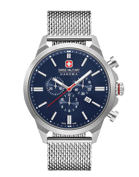 Swiss Military Hanowa Swiss Military Hanowa 06-3332.04.003  06-3332.04.003 кварцевые мужские часы синий циферблат, браслет нержавеющая сталь — вид спереди